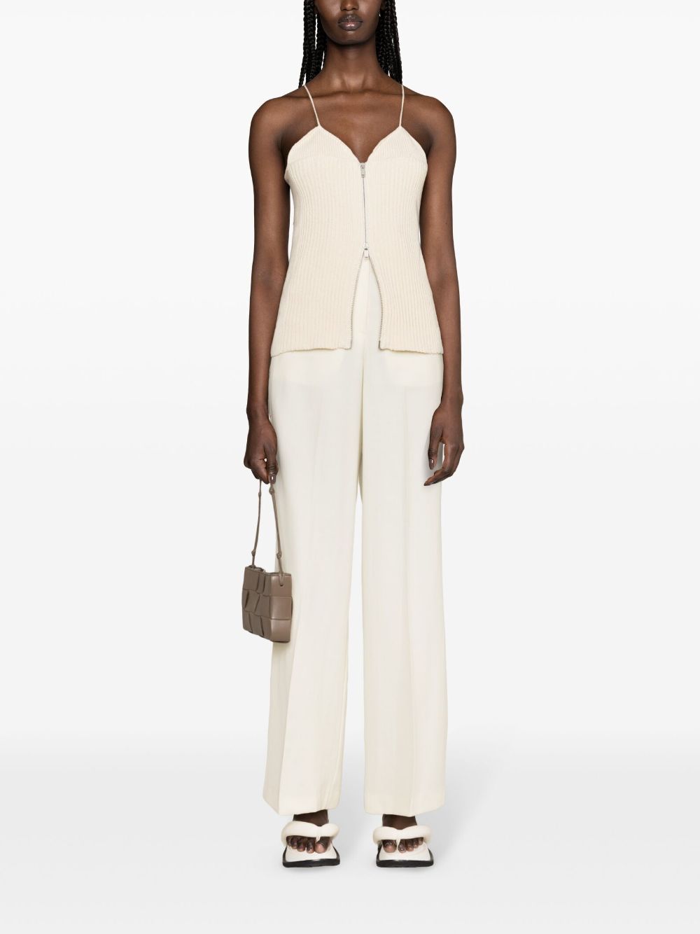 Shop Jil Sander V-neck Ribbed Top In Neutrals