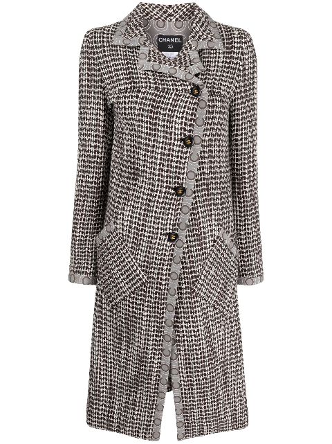 HOT SALE CHANEL 2001 Coco-print tweed coat Women