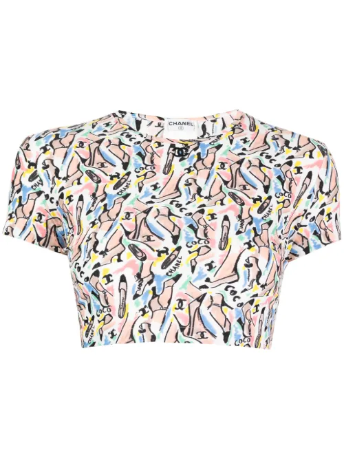 T-shirt à imprimé éscarpins (1995) - CHANEL Pre-Owned - Modalova