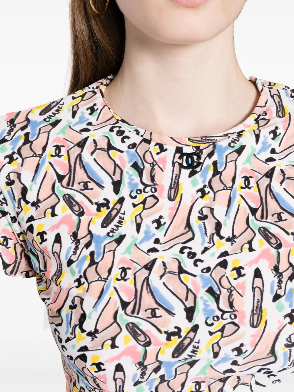 Pre-owned Chanel 1995 Pumps-print T-shirt In Multicolour