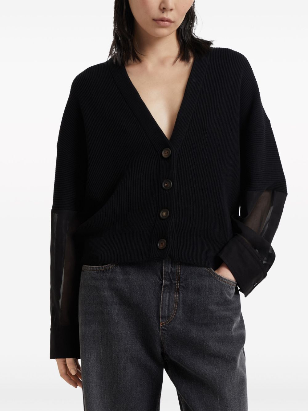 SHEER-PANEL COTTON CARDIGAN