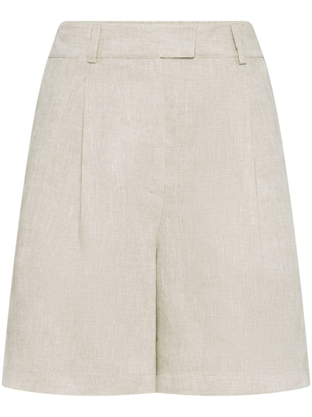 Brunello Cucinelli High-waisted Linen Shorts In C020 Beige