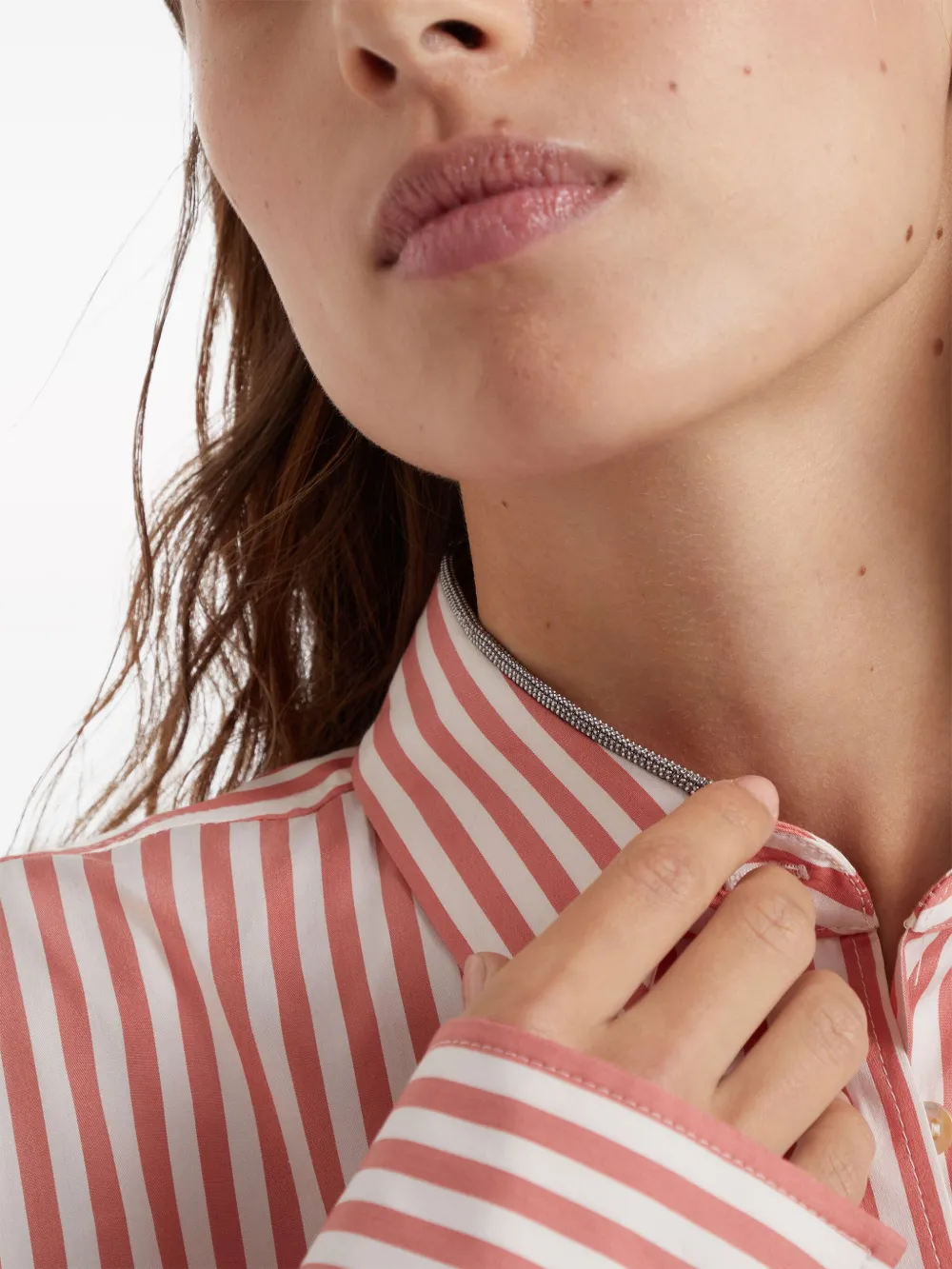 Monili-trim striped shirt