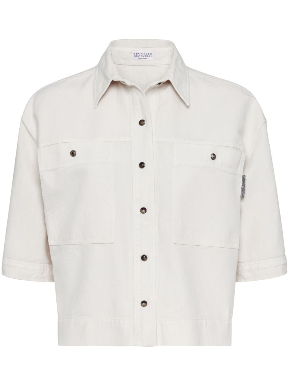 Shop Brunello Cucinelli Short-sleeve Cotton-linen Jacket In White