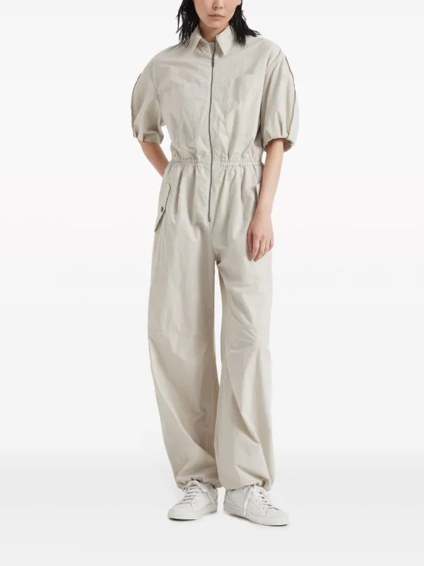Brunello Cucinelli wide-leg Cotton Jumpsuit | Neutrals