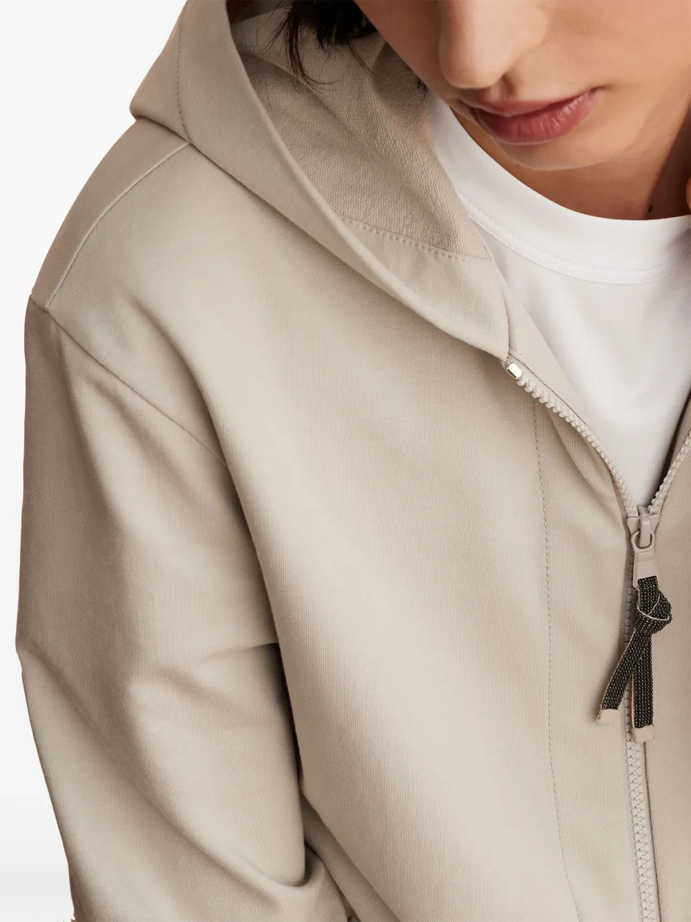 Shop Brunello Cucinelli Monili Bead-embellished Zip Hoodie In Neutrals