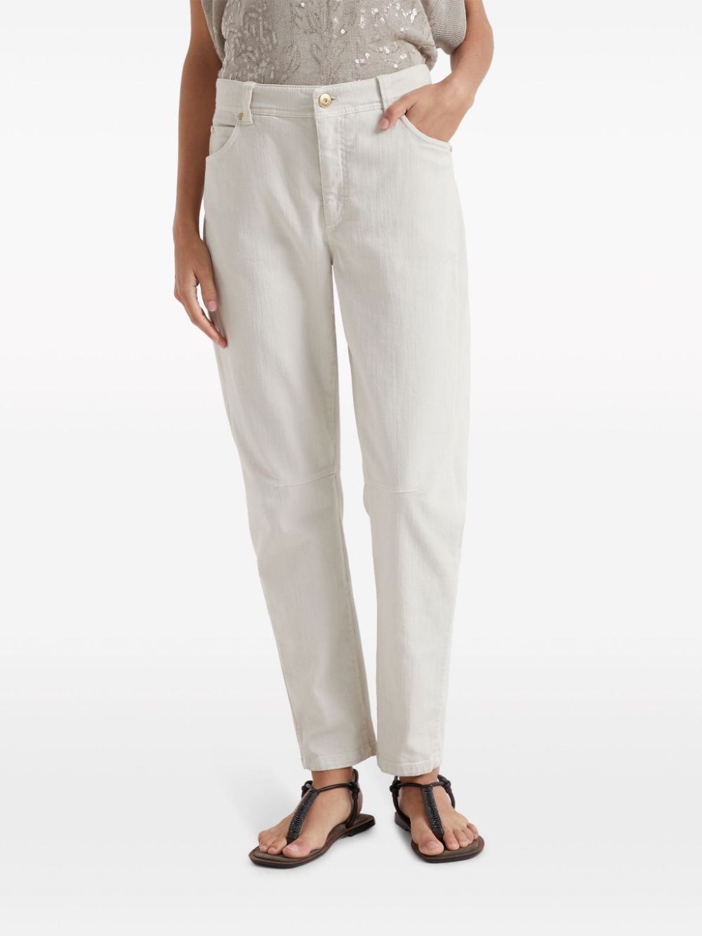 Shop Brunello Cucinelli Mid-rise Tapered-leg Jeans In Neutrals