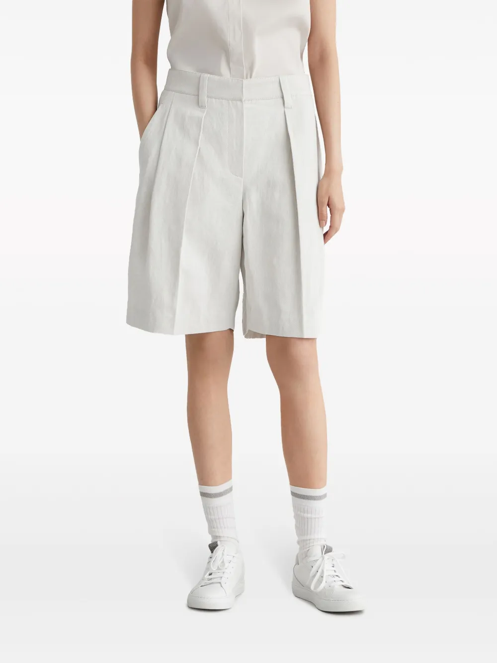 Shop Brunello Cucinelli Cotton-linen Bermuda Shorts In Weiss