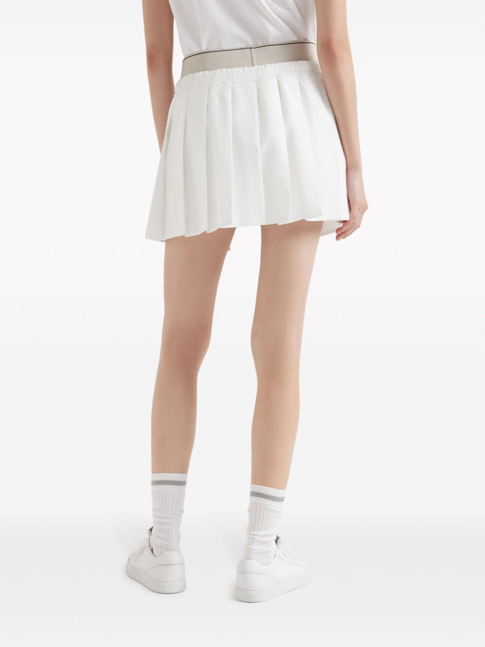 Shop Brunello Cucinelli Logo-embroidered Pleated Mini Skirt In White