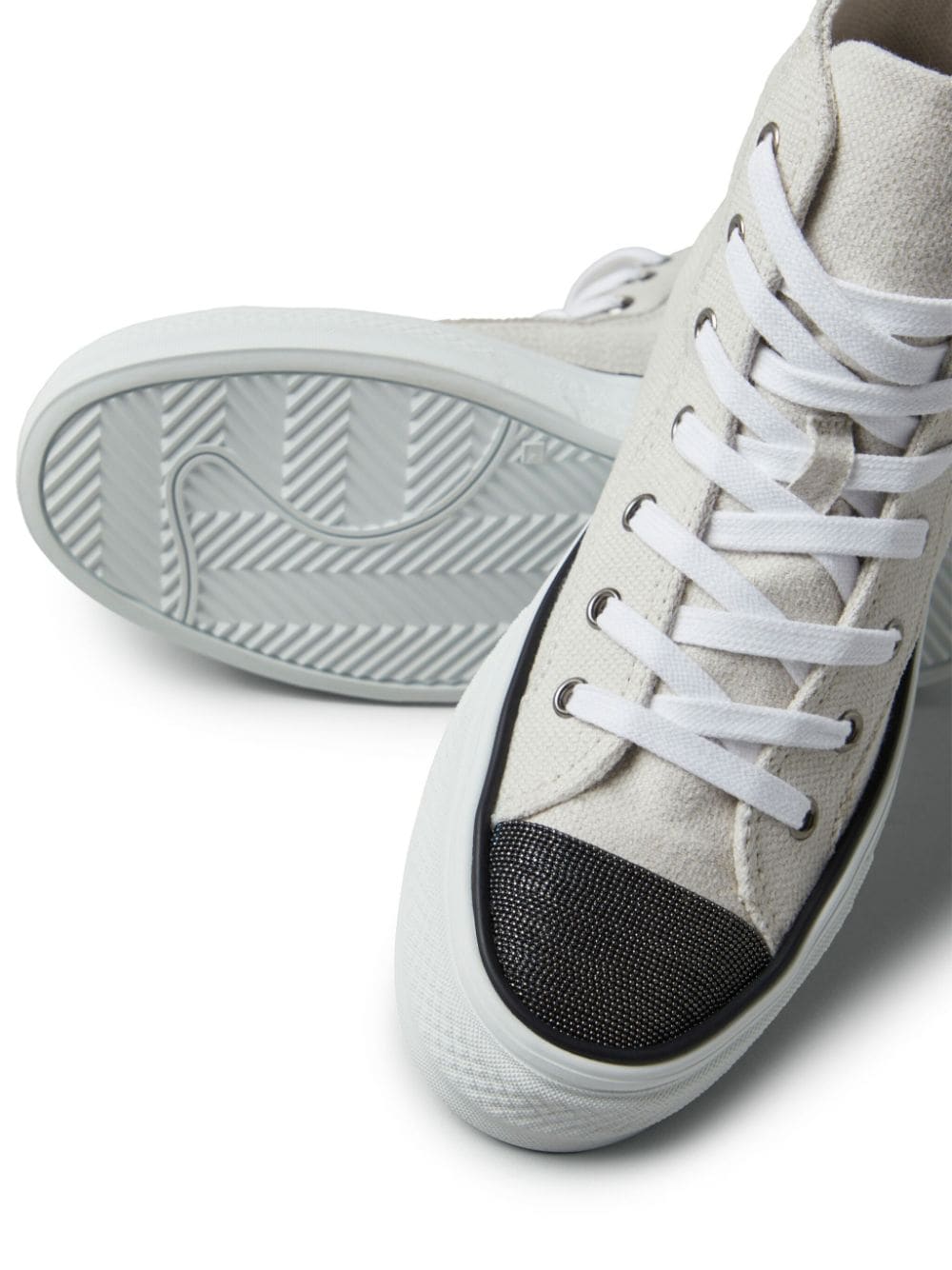 Shop Brunello Cucinelli Panelled Lace-up Sneakers In White