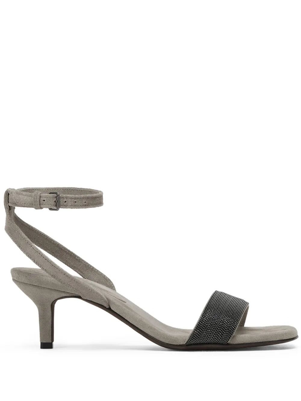 Brunello Cucinelli Grey Suede High Heels Sandals In 黑色