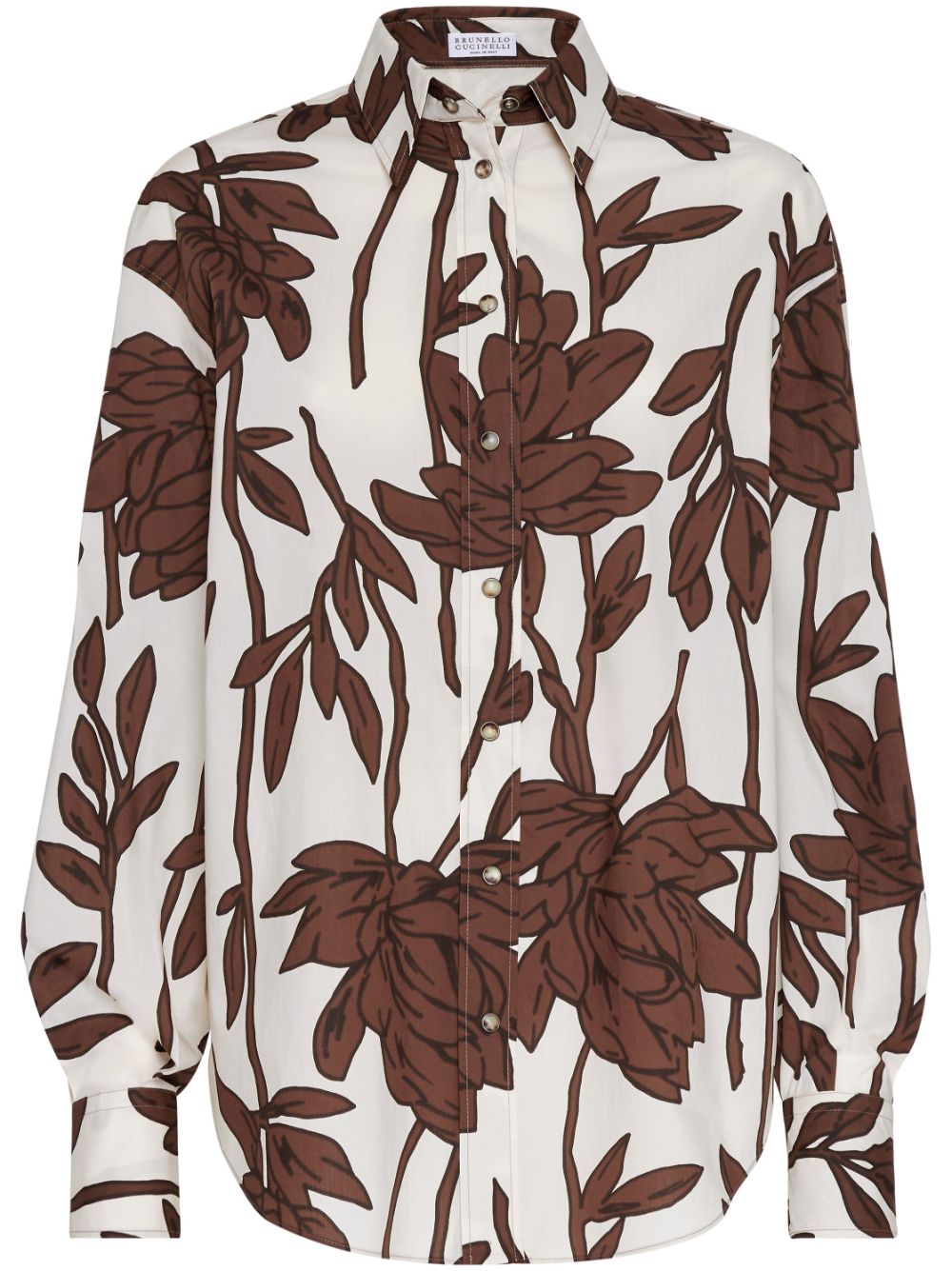 Shop Brunello Cucinelli Floral-print Cotton Shirt In White