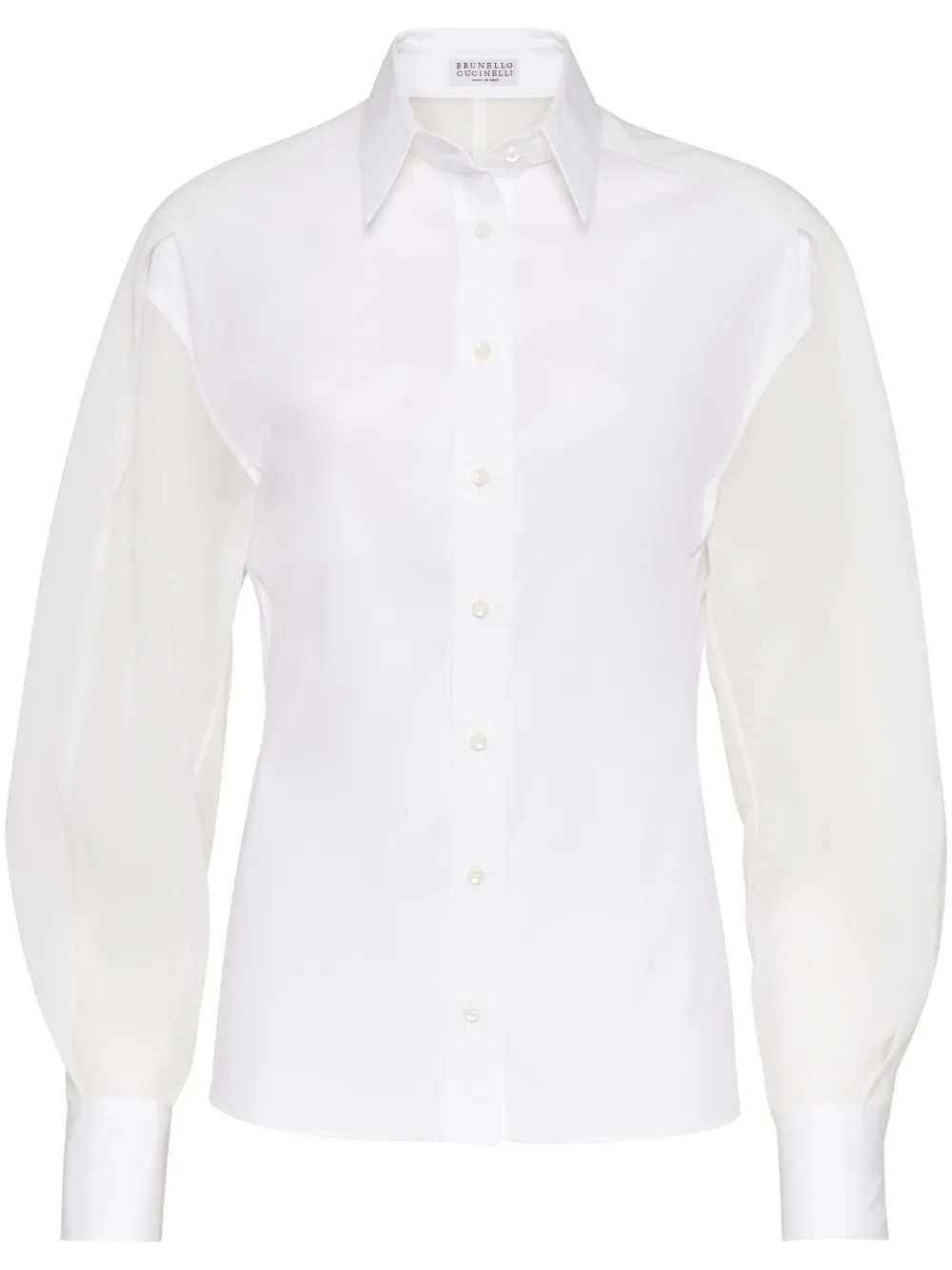 Brunello Cucinelli Blouse met organza vlakken en knopen Wit