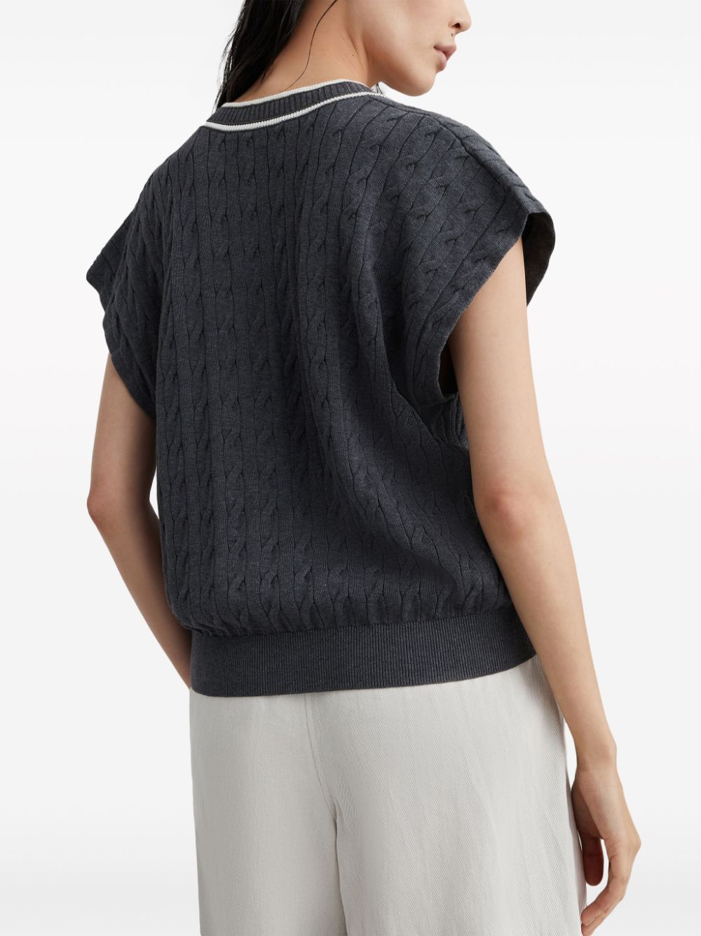 Shop Brunello Cucinelli Cable-knit Cotton Vest In Grau