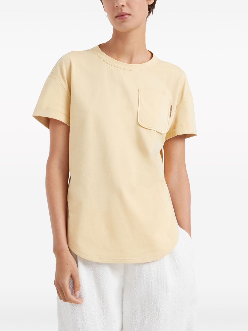 Shop Brunello Cucinelli Crew-neck Cotton T-shirt In Yellow