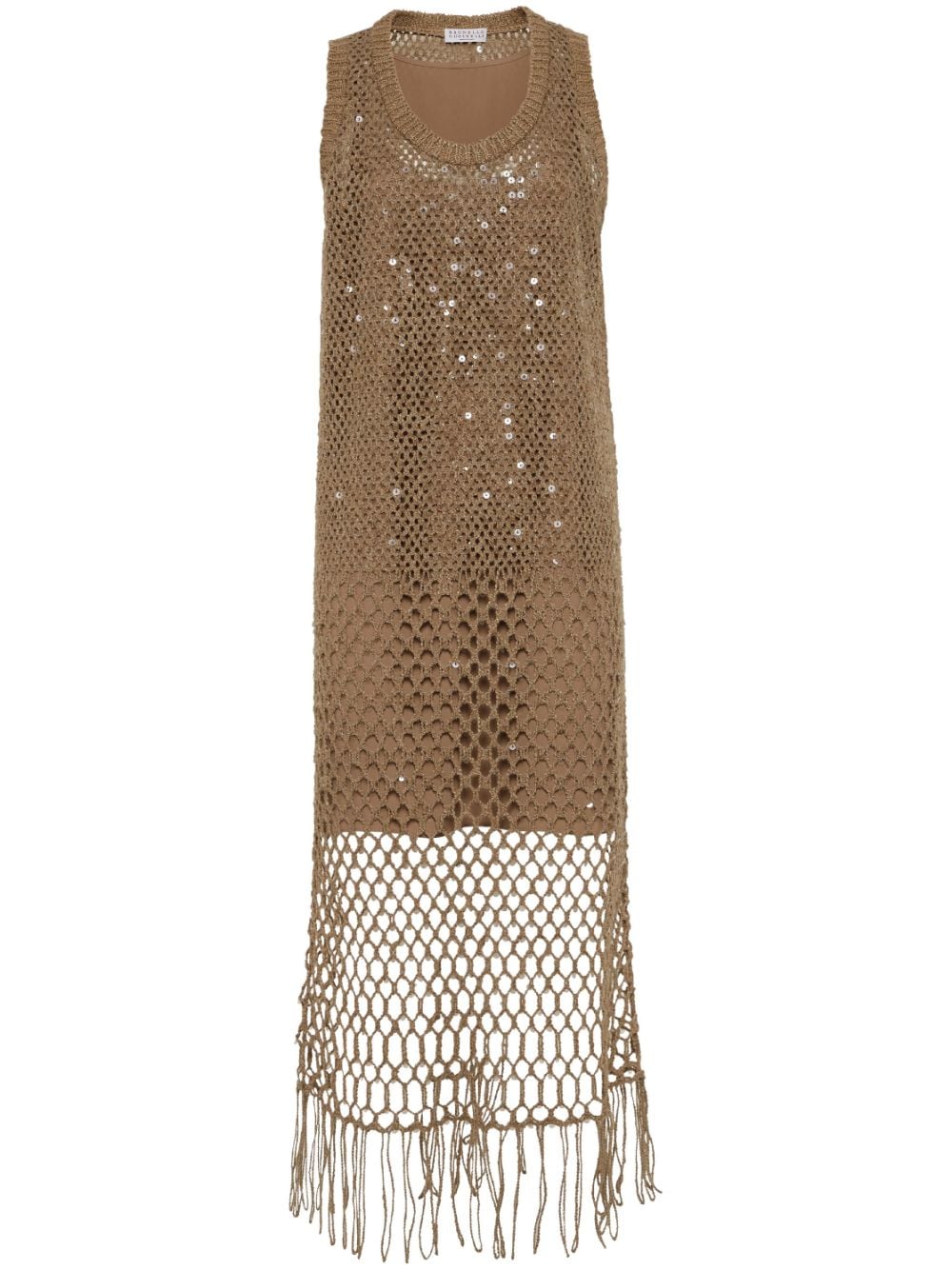 Brunello Cucinelli Sequin-embellished Knitted Dress In Brown