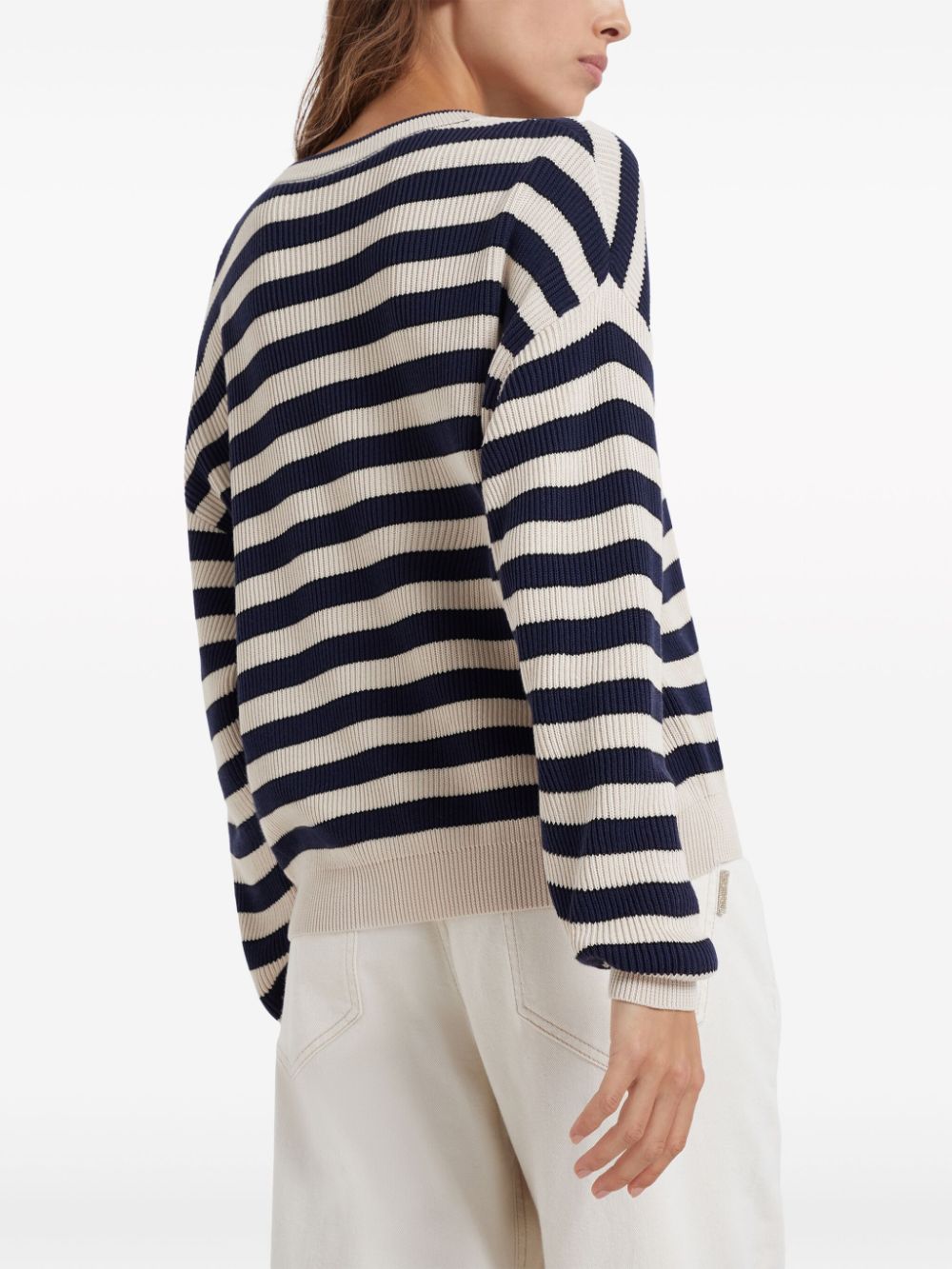 Shop Brunello Cucinelli Striped Cotton-knit Jumper In Brown