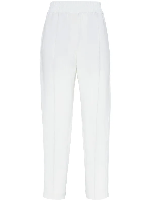 ブルネロクチネリ クロップドパンツ カジュアル ホワイト Lサイズ イタリア製 Brunello Cucinelli ストライプ クロップドパンツ | ホワイト