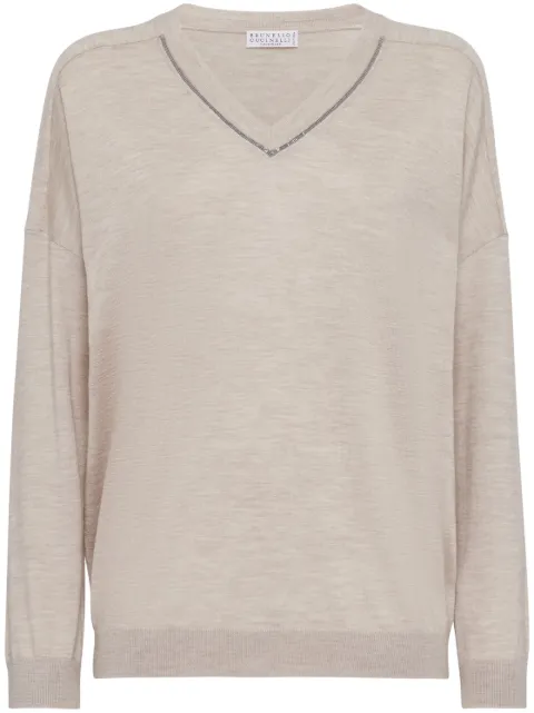Brunello Cucinelli V-neck cashmere-silk sweatshirt