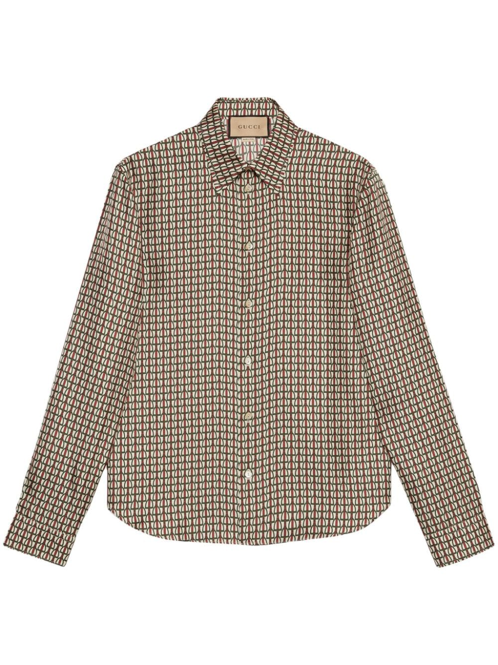 Gucci Stirrup-print Silk Shirt In Neutrals