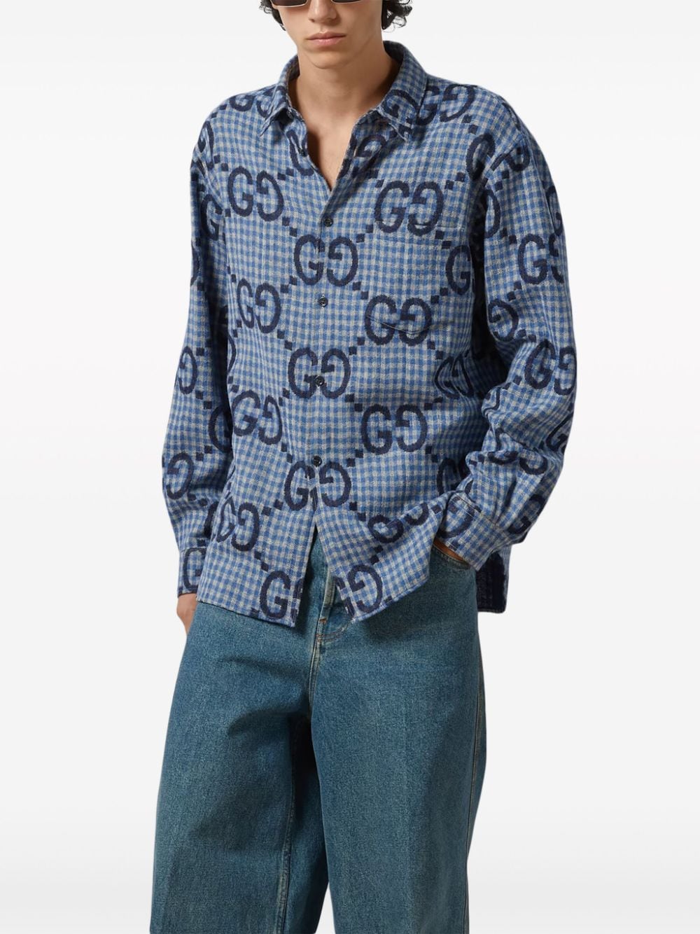 Gucci Geruit overhemd Blauw