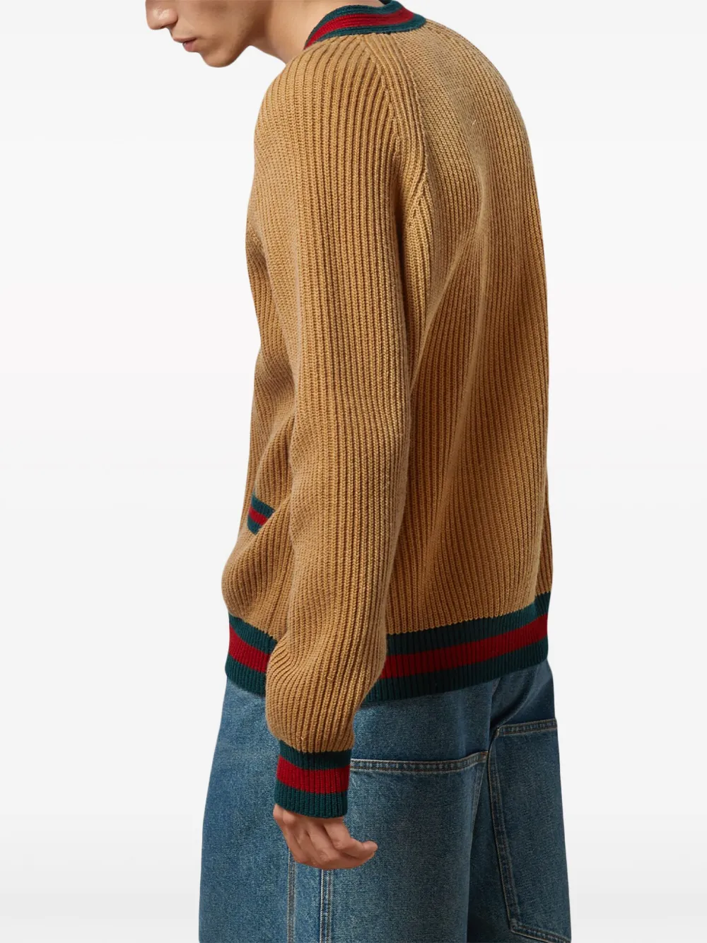 Shop Gucci Web Stripe-trim Wool Cardigan In Brown