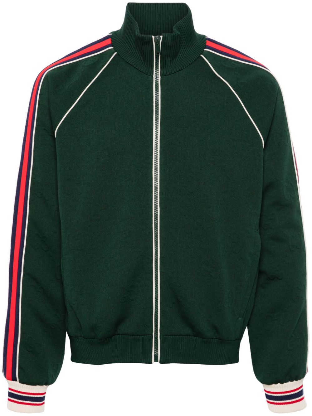 Shop Gucci Gg-jacquard Zip-up Jacket In Green