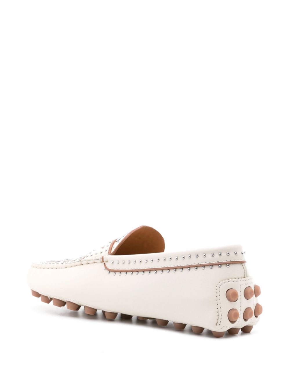 Shop Tod's Gommino Macro Studded Loafers In Weiss