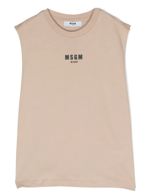 MSGM Kids logo-flocked raw-cut tank top