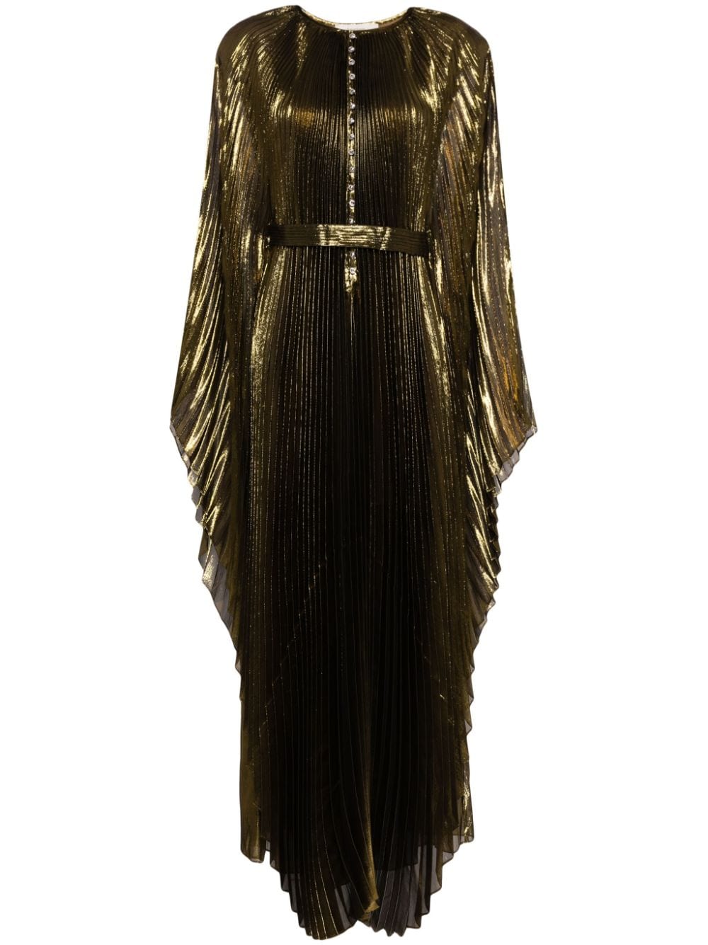 Shop Semsem Crystal-embellished Plissé Maxi Dress In Gold