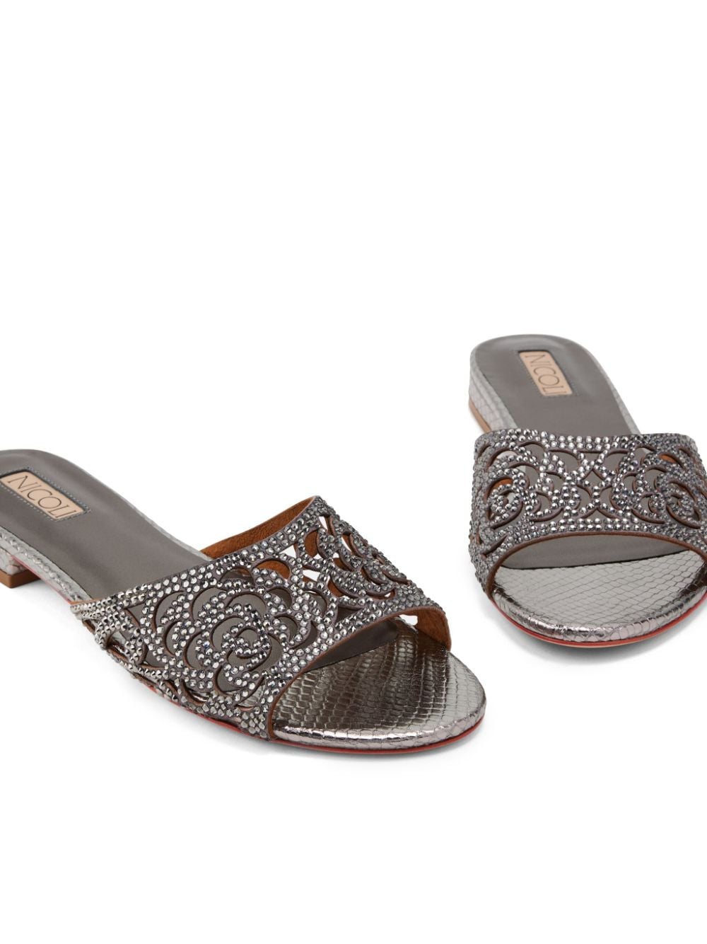 Shop Nicoli Esmee Crystal-embellished Leather Sandals In Silver