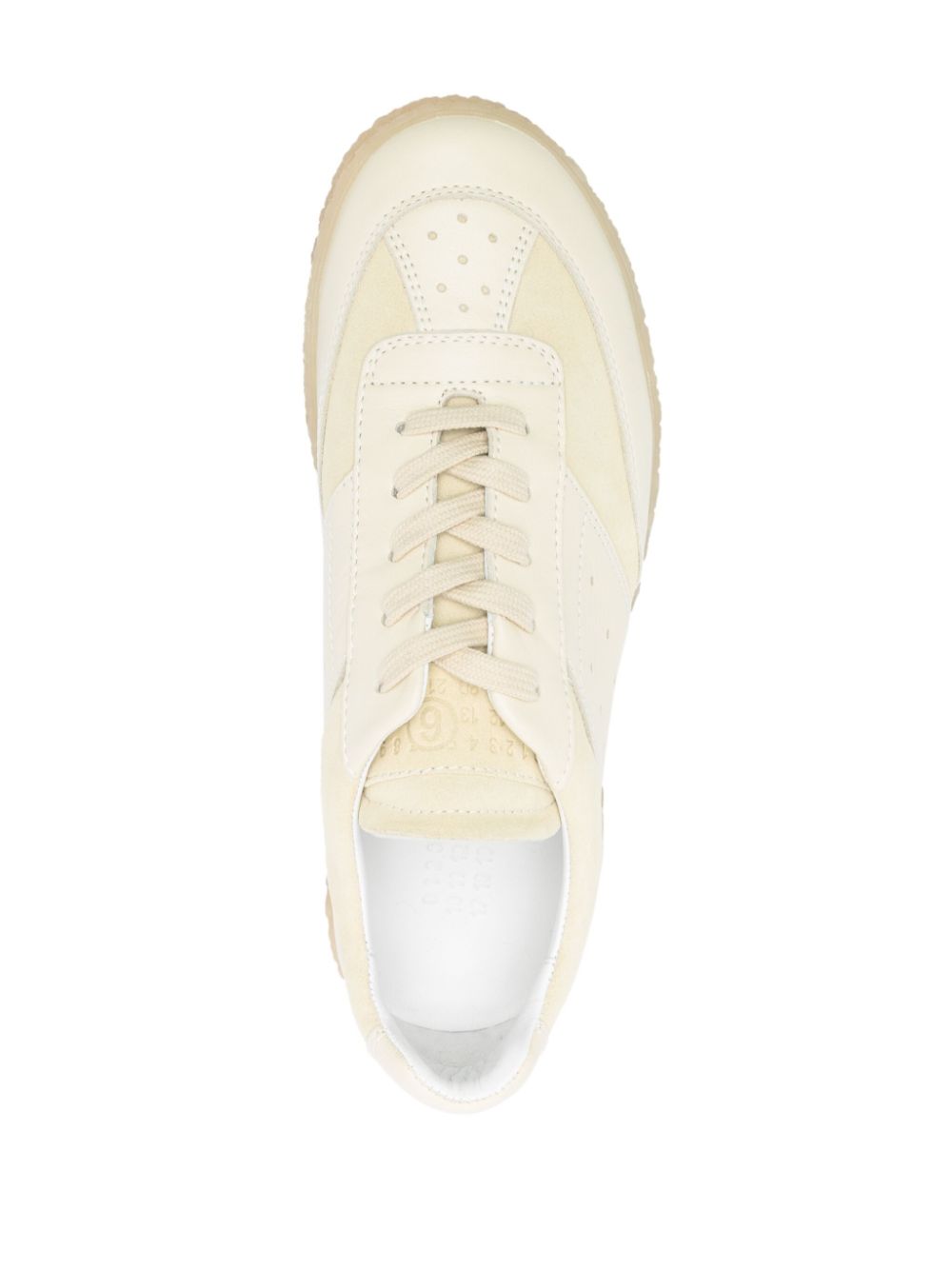 Shop Mm6 Maison Margiela Numbers-patch Leather Snekaers In Neutrals