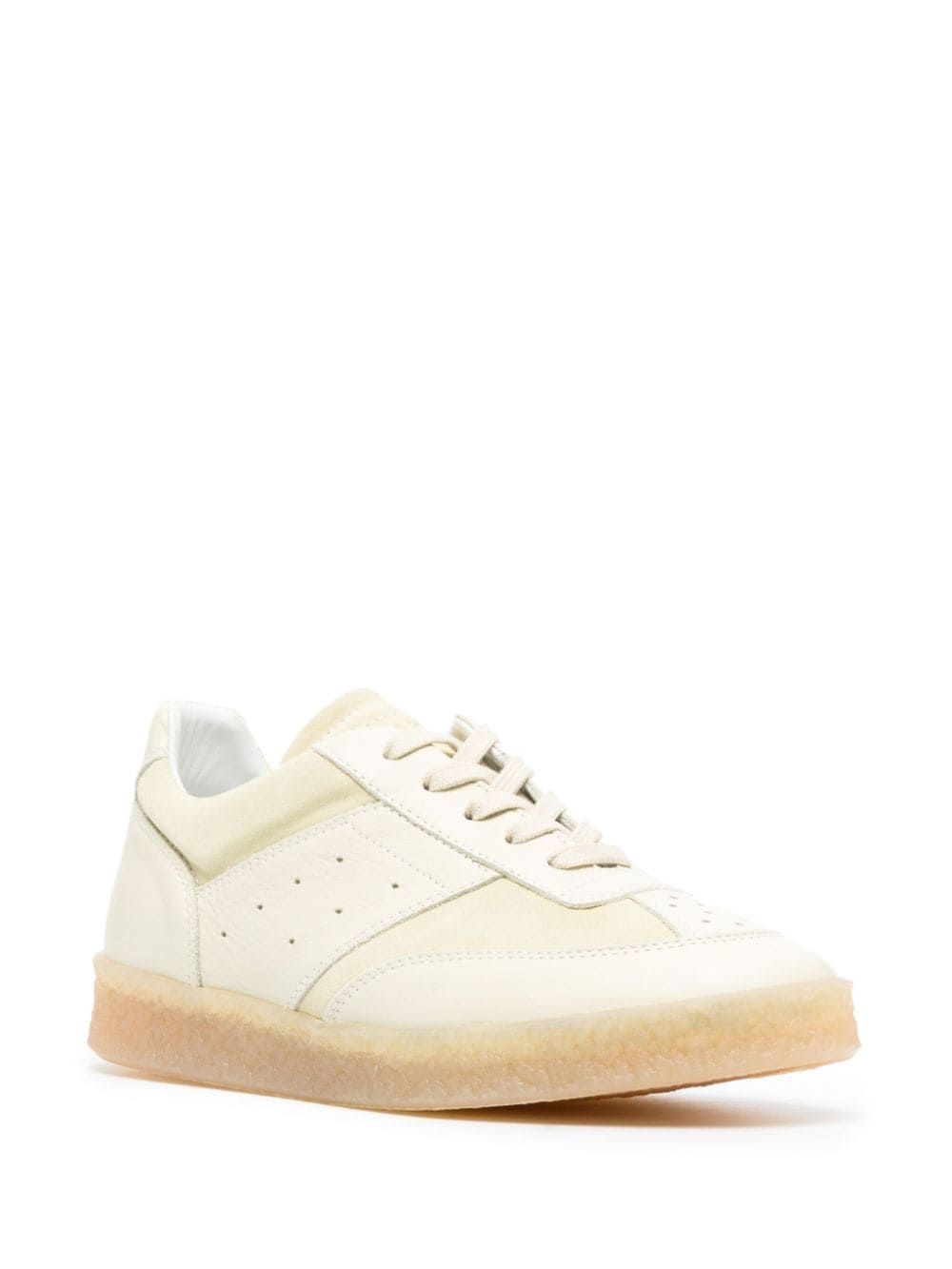 Shop Mm6 Maison Margiela Numbers-patch Leather Snekaers In Neutrals