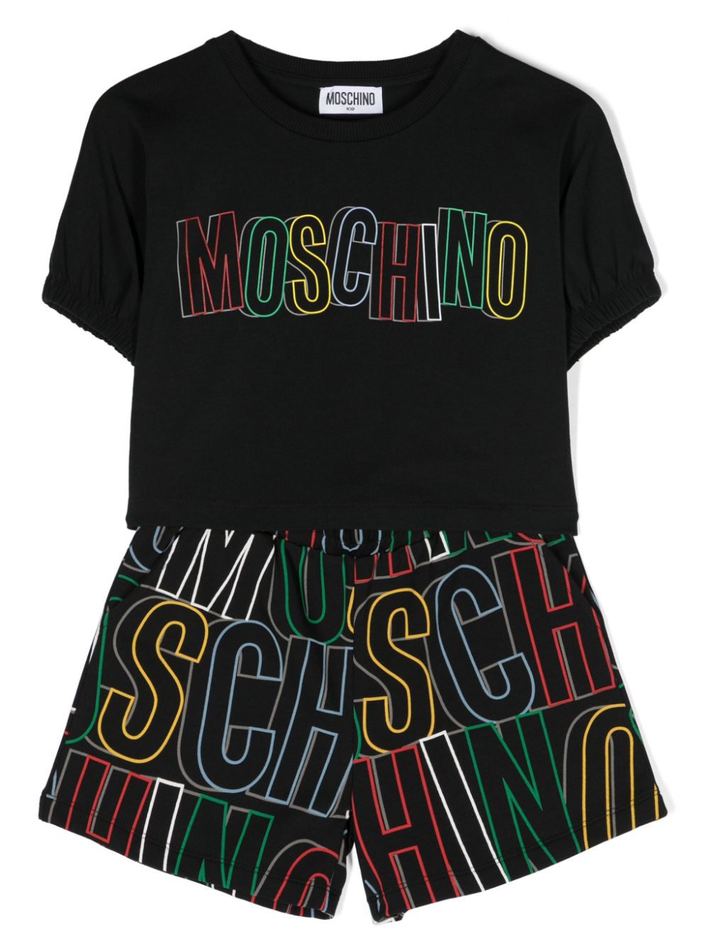 Moschino Kids logo-print cotton shorts set - Nero