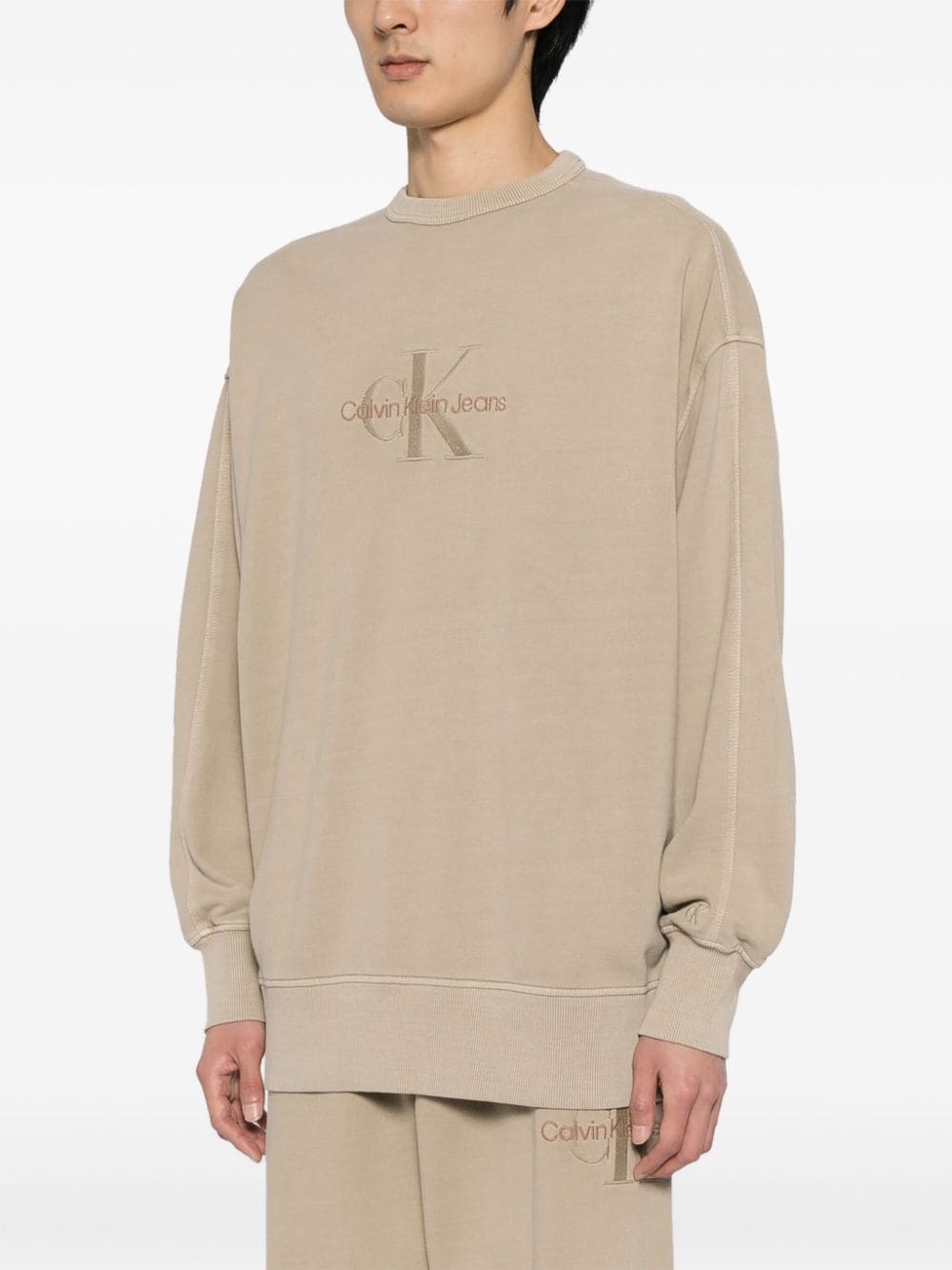 Calvin Klein Sweater met geborduurd logo Beige