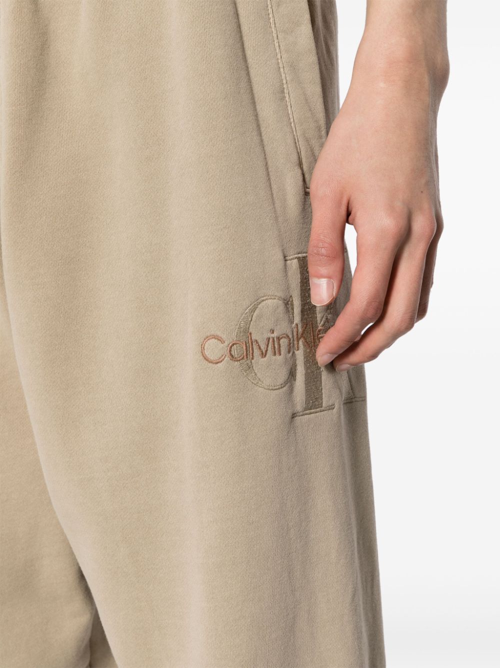 Shop Calvin Klein Logo-embroidered Track Pants In Neutrals