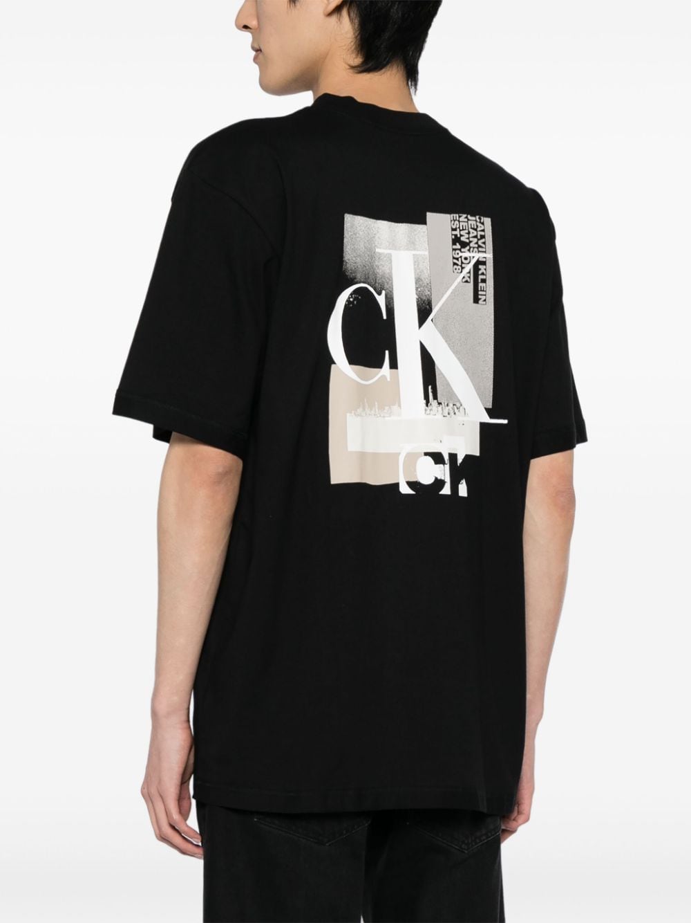 Shop Calvin Klein Connected Layer Cotton T-shirt In Black