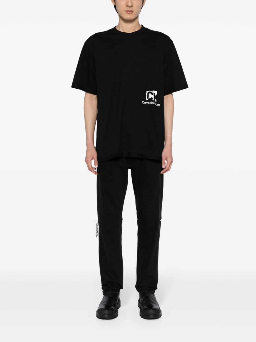 Calvin Klein Connected Layer cotton T-shirt - Zwart