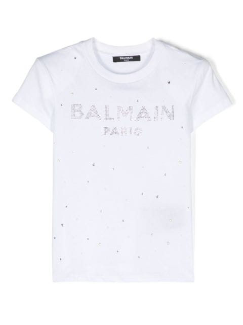 rhinestone-logo cotton T-shirt