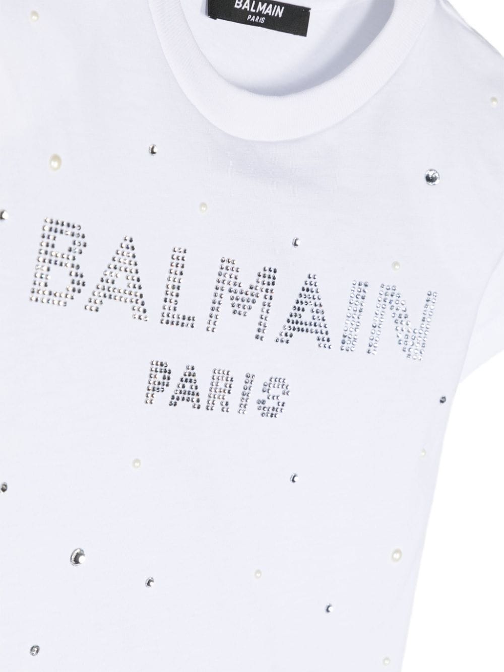 Shop Balmain Rhinestone-logo Cotton T-shirt In White