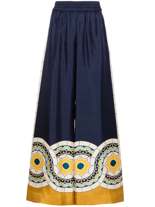 La DoubleJ High-waist Silk Palazzo Trousers in Blue