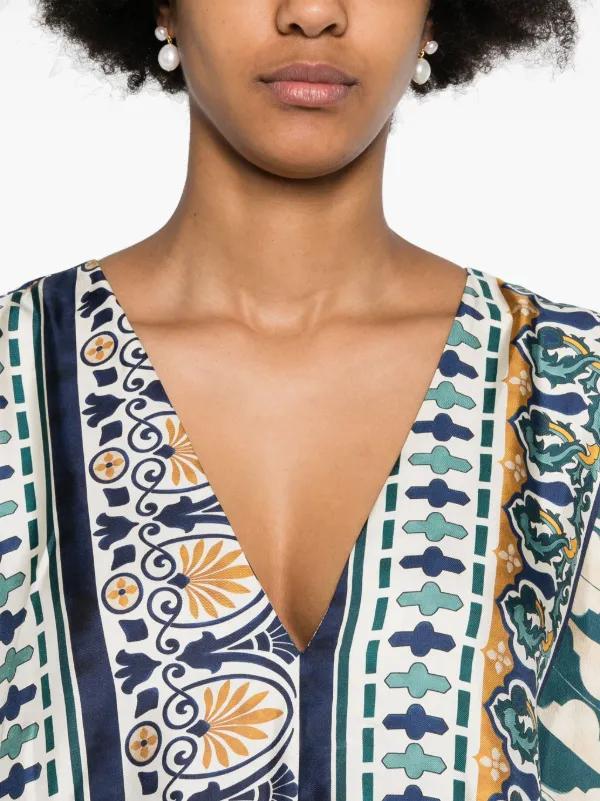 La DoubleJ Vestido Muumu De Seda Geométrico | Neutro | FARFETCH BR