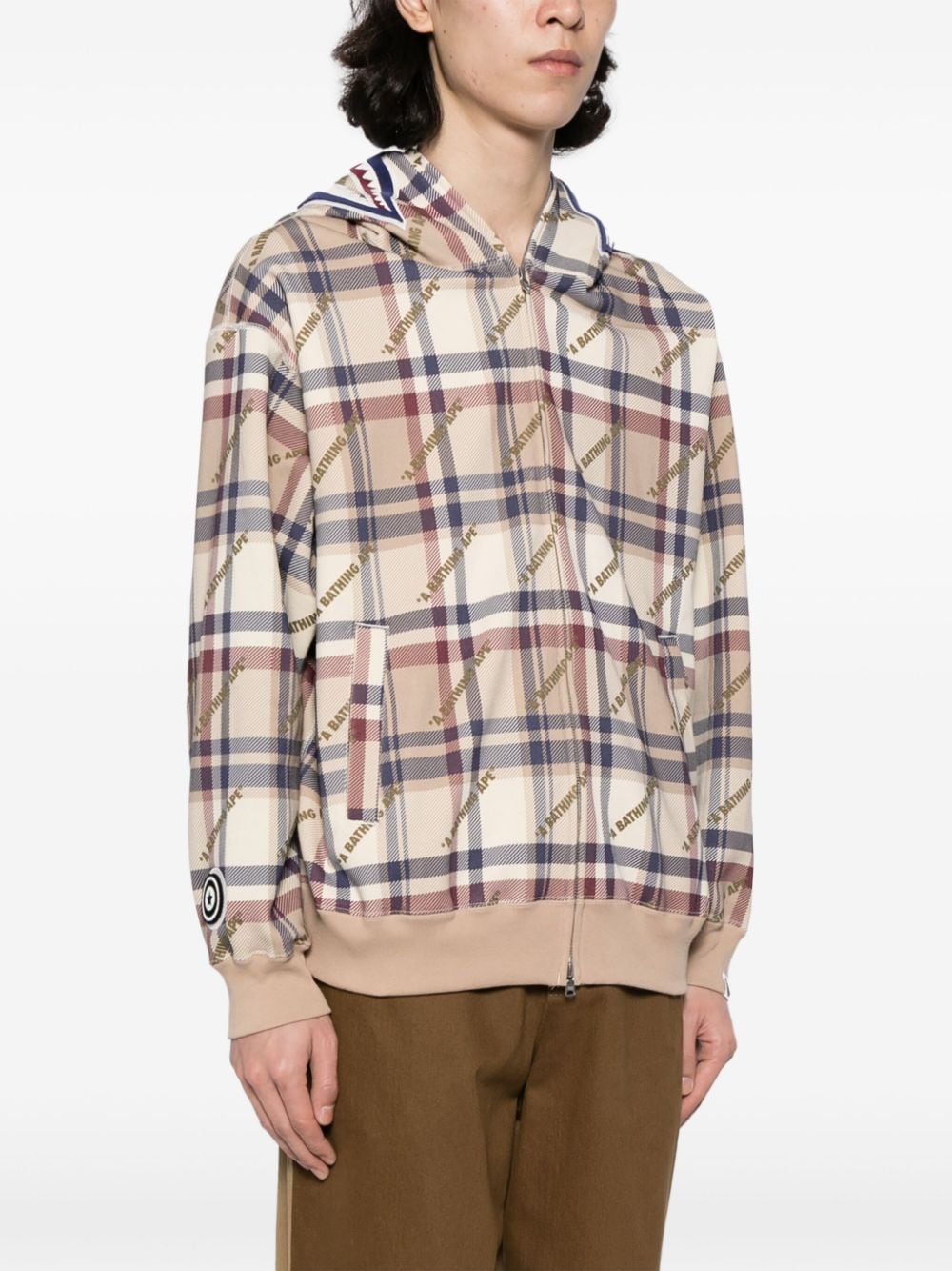 Shop A Bathing Ape Check Cotton Hoodie In Brown