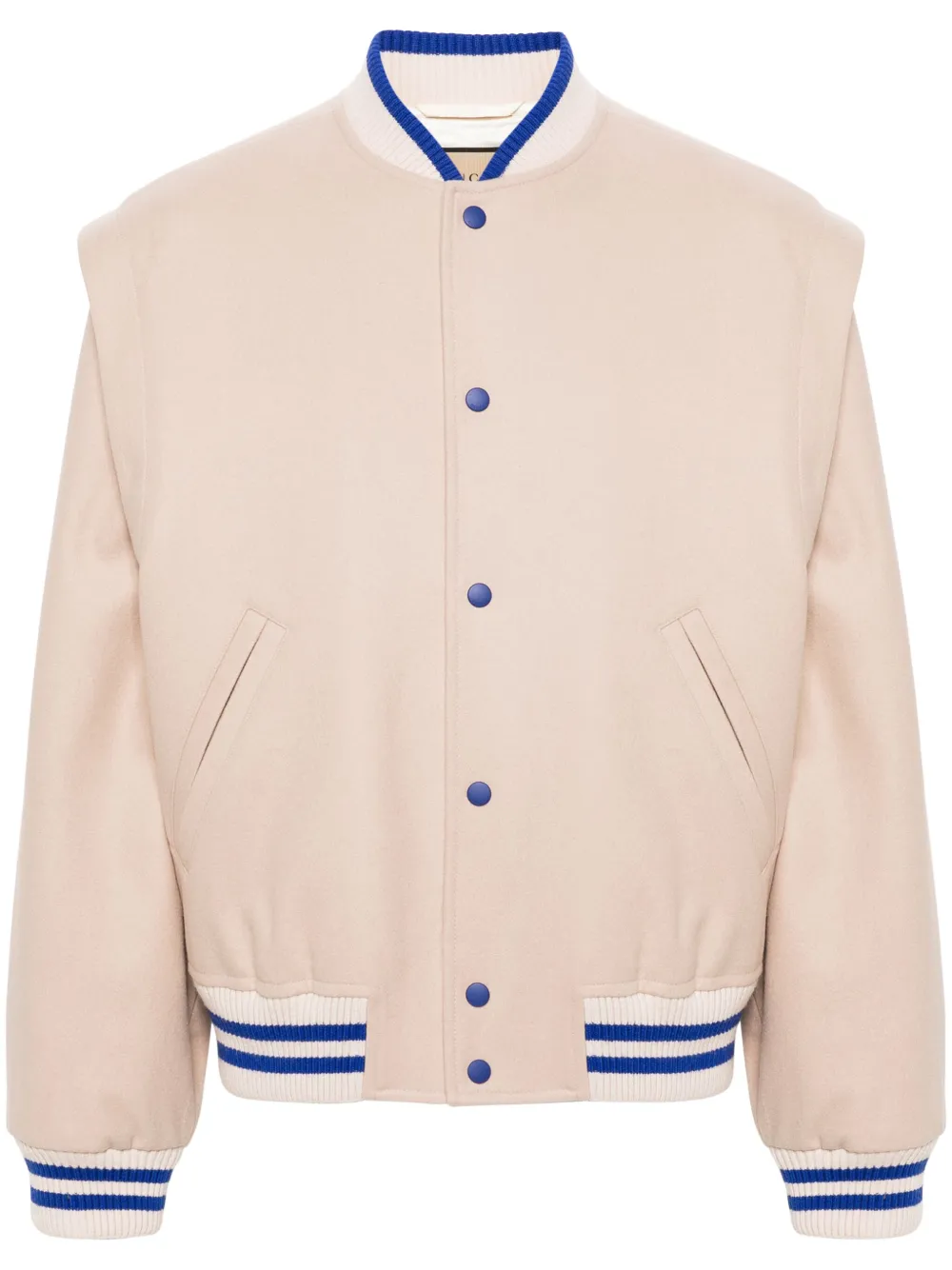 Gucci logo embroidered Wool Bomber Jacket Neutrals FARFETCH UK
