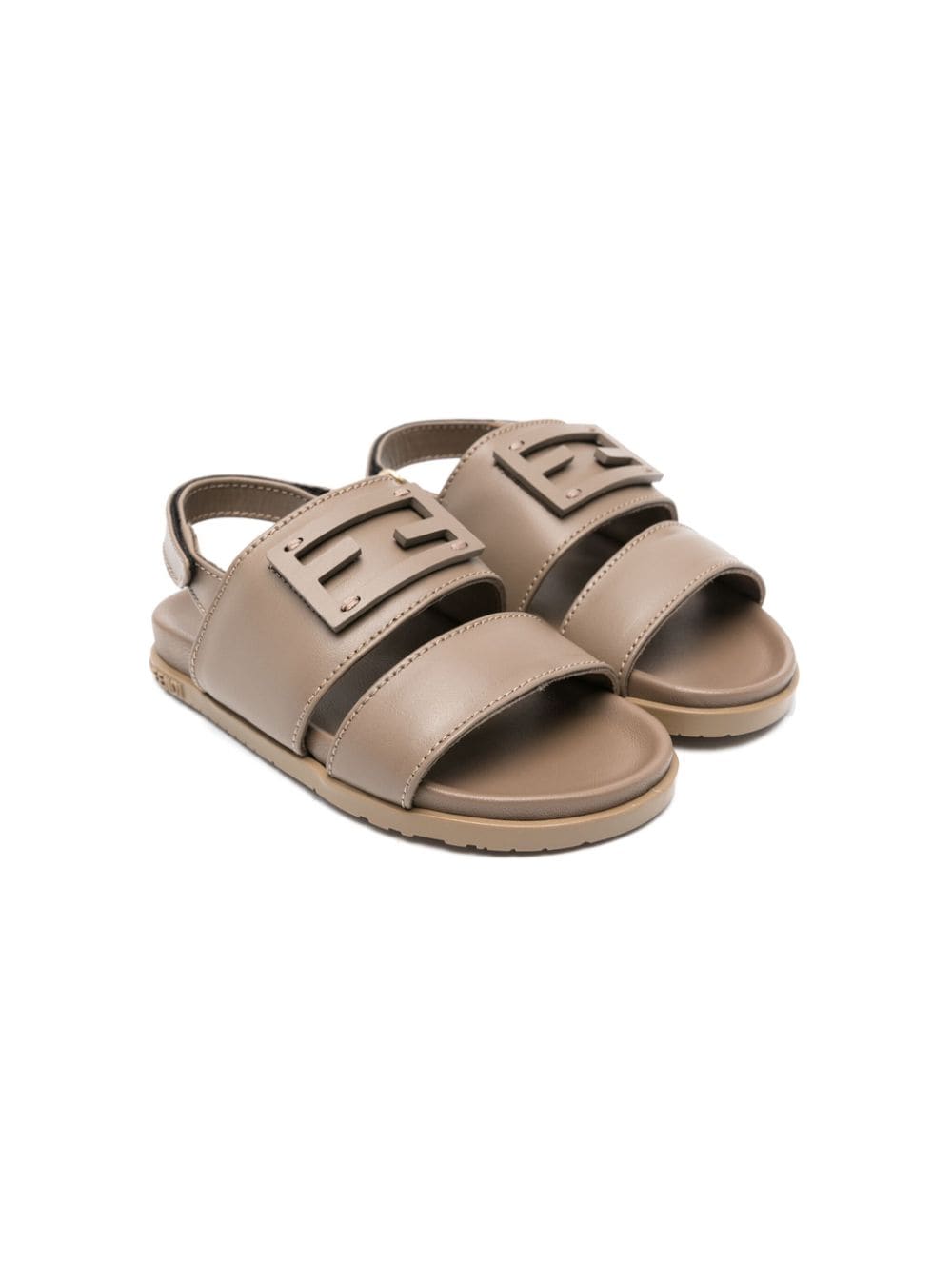 Fendi Kids' Logo-appliqué Touch-strap Sandals In Brown