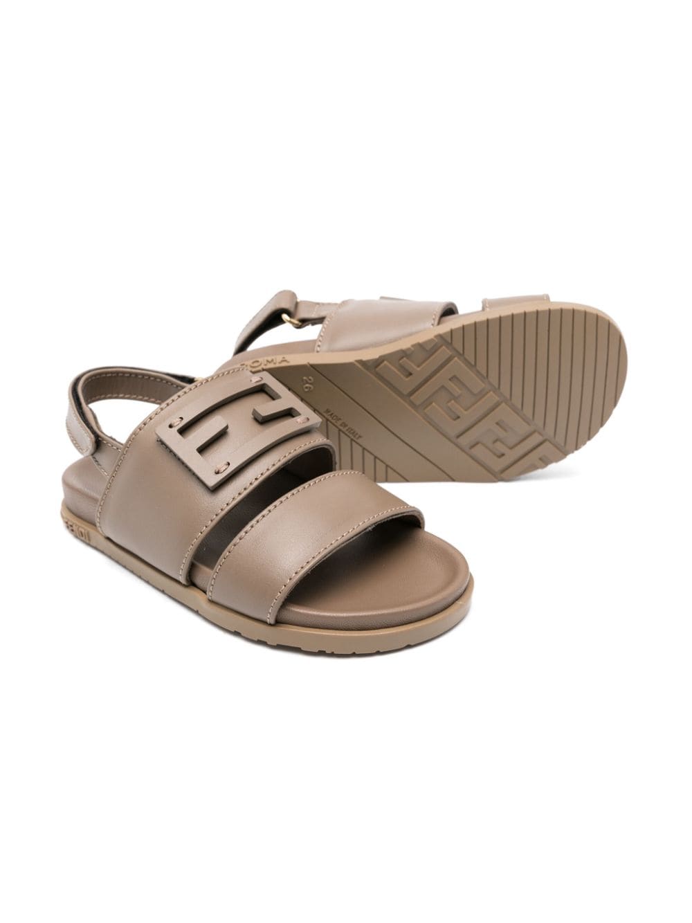 Shop Fendi Logo-appliqué Touch-strap Sandals In Brown