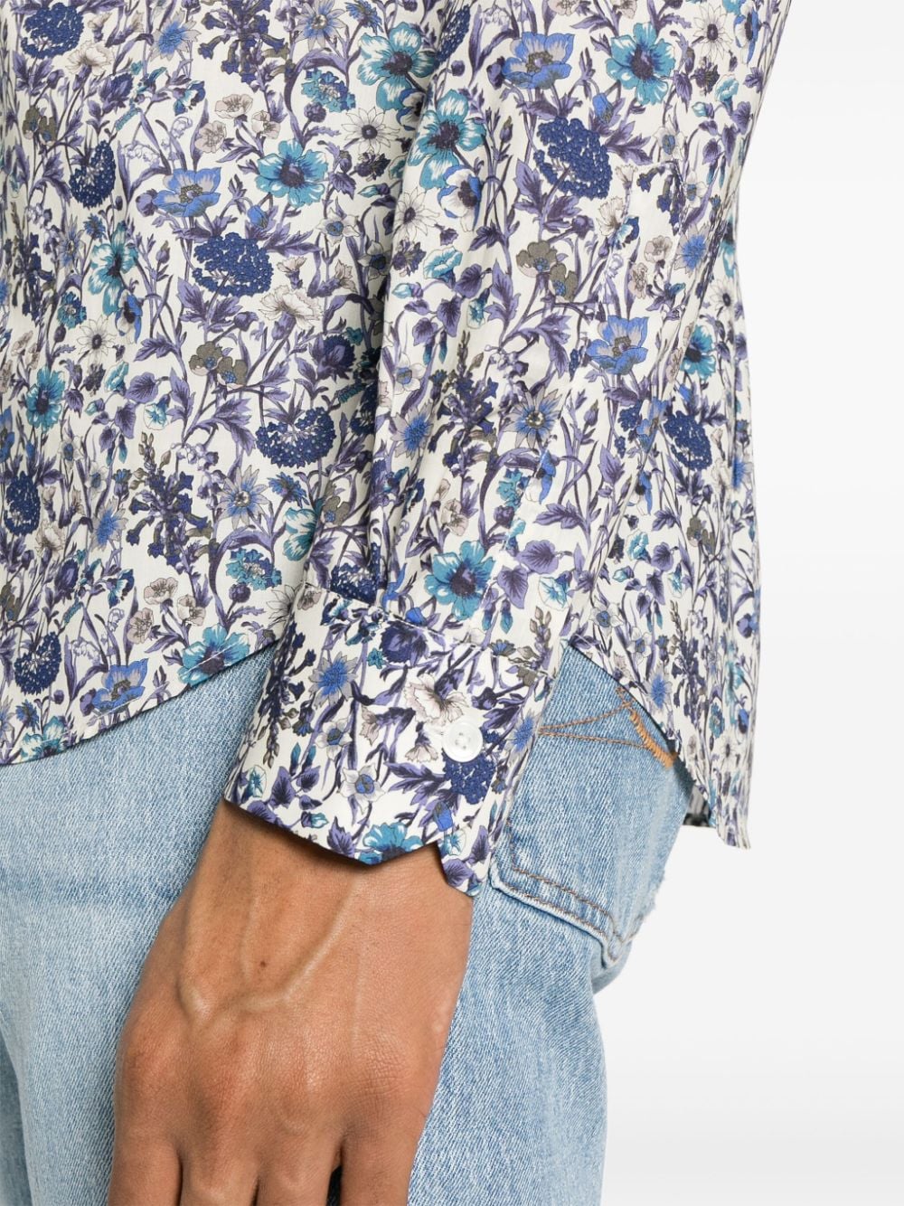 Shop Paul Smith Floral-print Organic Cotton Shirt In 蓝色