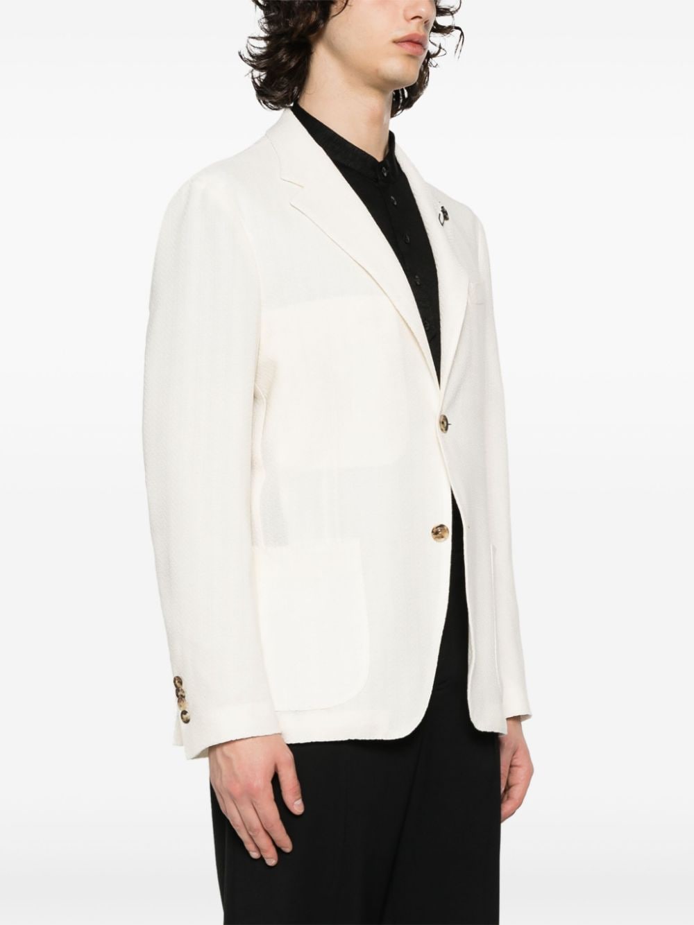 Shop Lardini Double-breasted Knitted Blazer In White