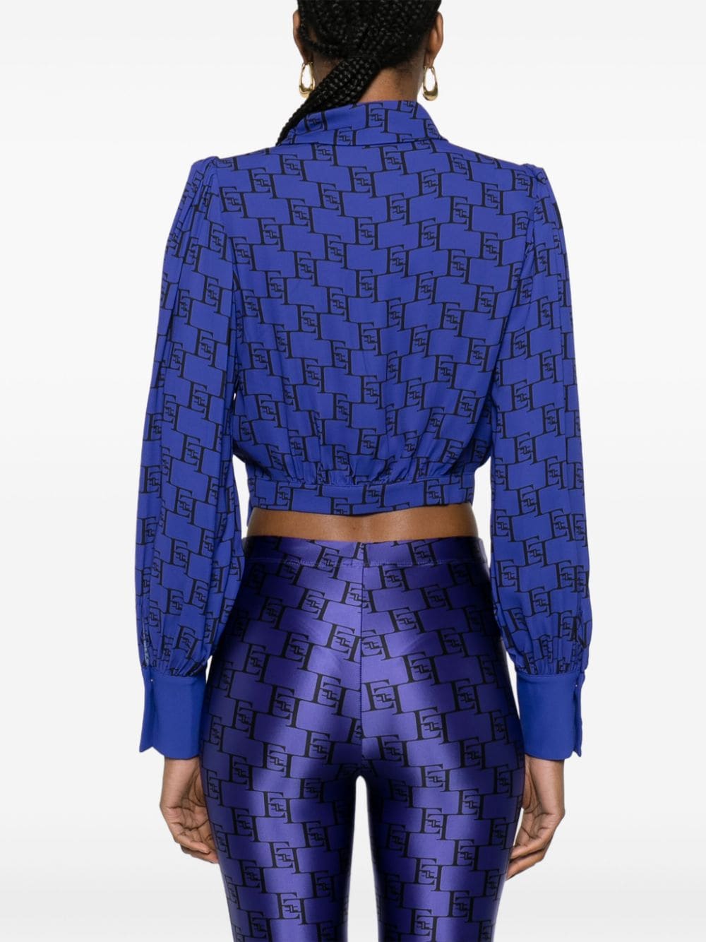 Shop Elisabetta Franchi Logo-print Georgette Blouse In Blue