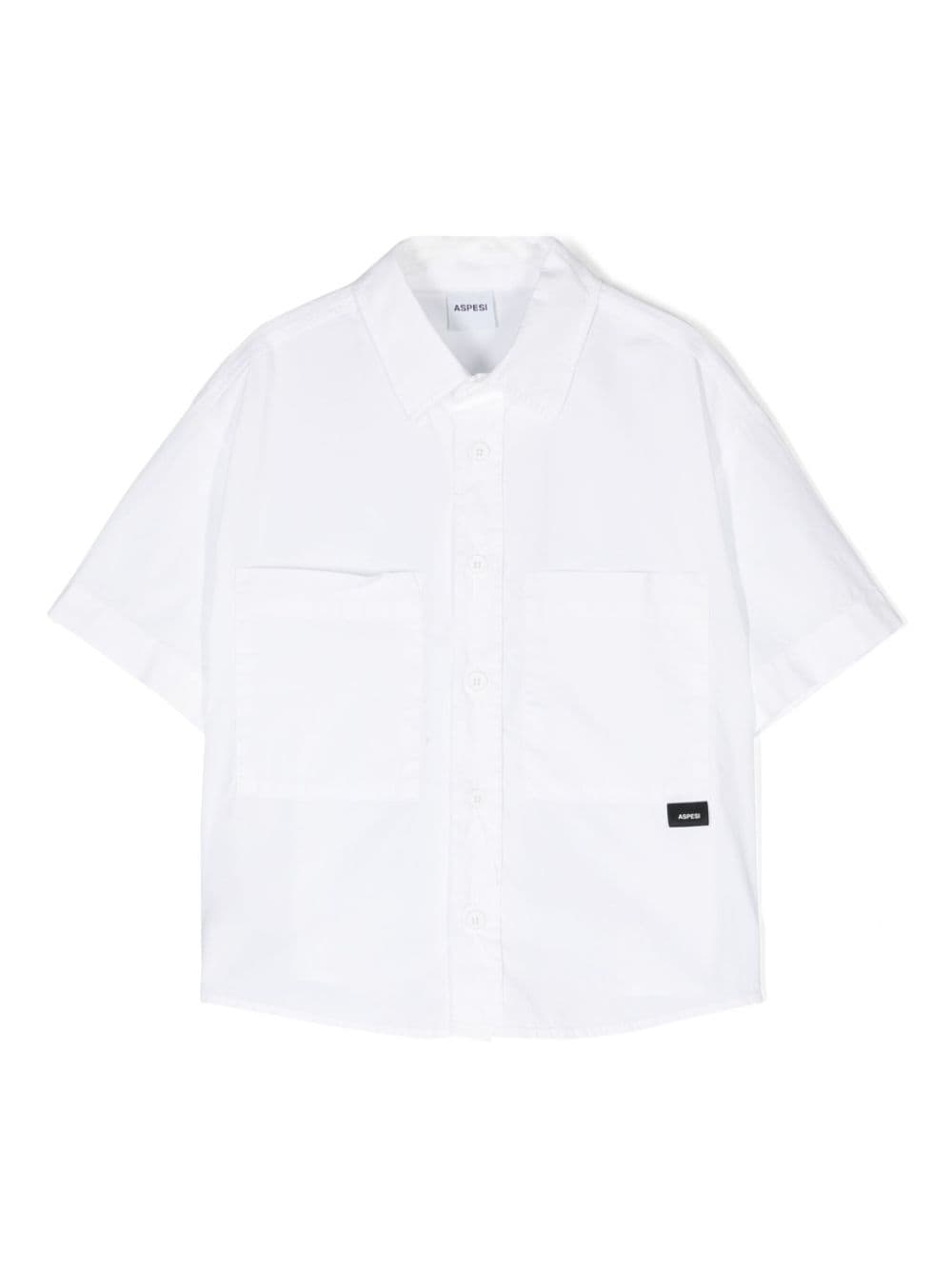 Aspesi Kids logo-tag poplin shirt - Bianco
